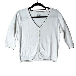 adidas Women's Large Cardigan Sweater 3/4 Sleeves White Gray Trim